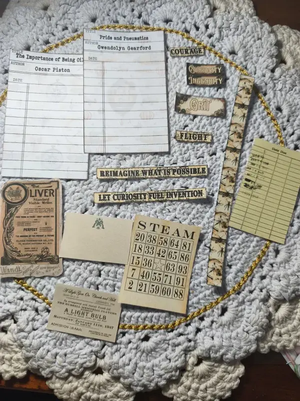 Etiquetas, Borboletas e Objetos Caixa SteamPunk Aviação